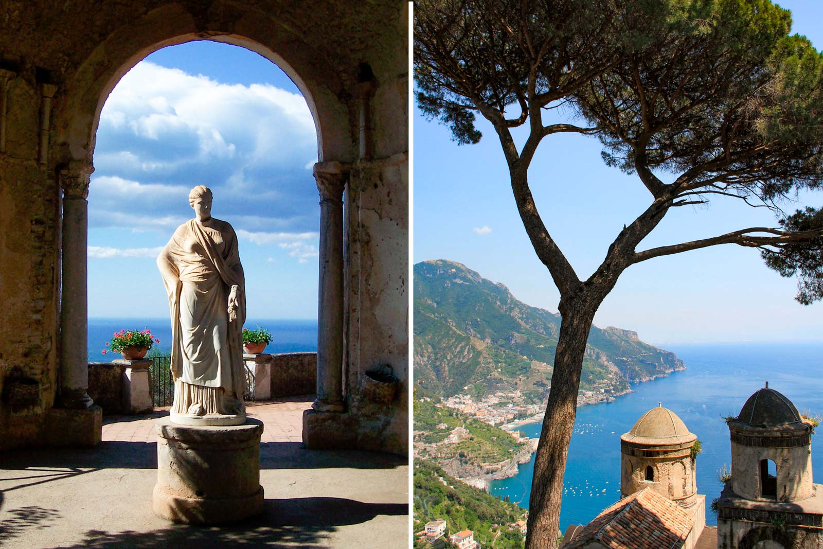 Villa Cimbrone and view of Amalfi Coast from Villa Rufolo